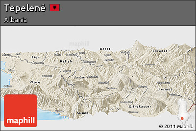 Shaded Relief Panoramic Map of Tepelenë