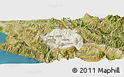 Shaded Relief Panoramic Map of Tepelenë, satellite outside