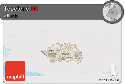 Shaded Relief Panoramic Map of Tepelenë, single color outside