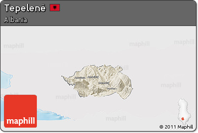Shaded Relief Panoramic Map of Tepelenë, single color outside