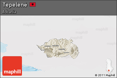 Shaded Relief Panoramic Map of Tepelenë, single color outside