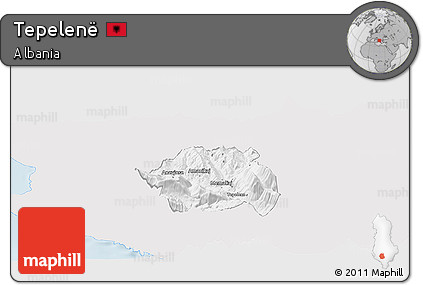Silver Style Panoramic Map of Tepelenë, single color outside