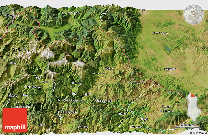 Satellite 3D Map of Tropojë