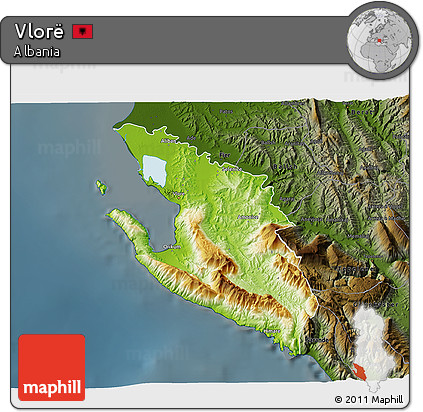 Physical 3D Map of Vlorë, darken
