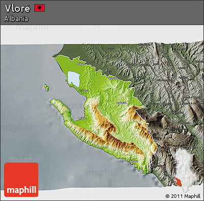 Physical 3D Map of Vlorë, darken, semi-desaturated