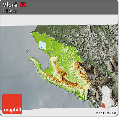 Physical 3D Map of Vlorë, darken, semi-desaturated