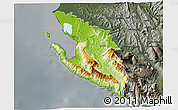 Physical 3D Map of Vlorë, darken, semi-desaturated