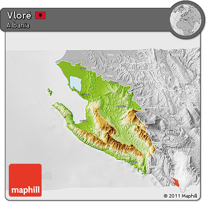 Physical 3D Map of Vlorë, lighten, desaturated