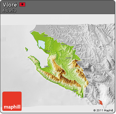 Physical 3D Map of Vlorë, lighten, desaturated