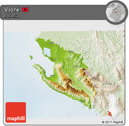 Physical 3D Map of Vlorë, lighten