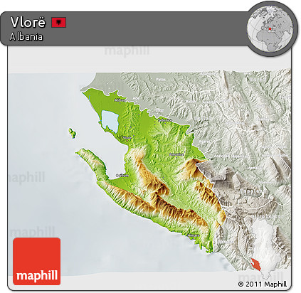 Physical 3D Map of Vlorë, lighten, semi-desaturated