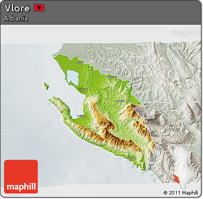 Physical 3D Map of Vlorë, lighten, semi-desaturated