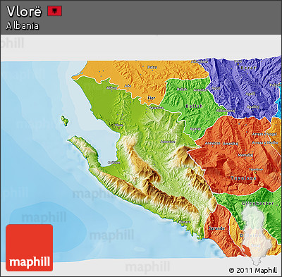 Physical 3D Map of Vlorë, political outside