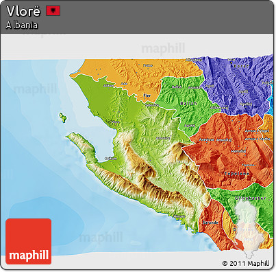 Physical 3D Map of Vlorë, political outside