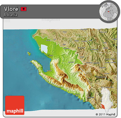 Physical 3D Map of Vlorë, satellite outside