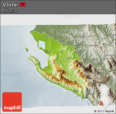 Physical 3D Map of Vlorë, semi-desaturated