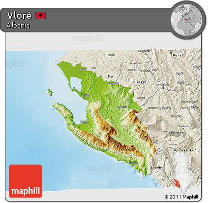 Physical 3D Map of Vlorë, shaded relief outside