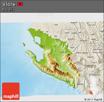 Physical 3D Map of Vlorë, shaded relief outside