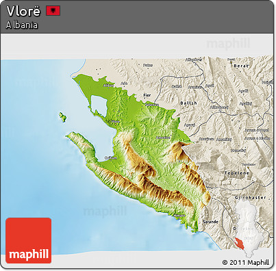 Physical 3D Map of Vlorë, shaded relief outside