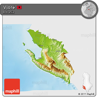 Physical 3D Map of Vlorë, single color outside