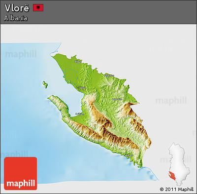 Physical 3D Map of Vlorë, single color outside