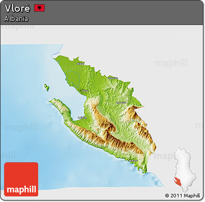 Physical 3D Map of Vlorë, single color outside