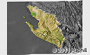 Satellite 3D Map of Vlorë, darken, desaturated