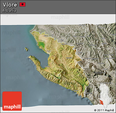 Satellite 3D Map of Vlorë, semi-desaturated