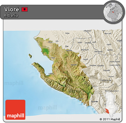 Satellite 3D Map of Vlorë, shaded relief outside