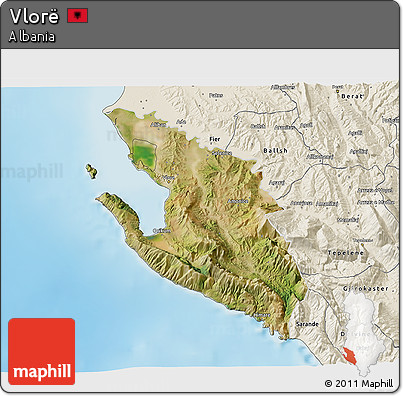 Satellite 3D Map of Vlorë, shaded relief outside