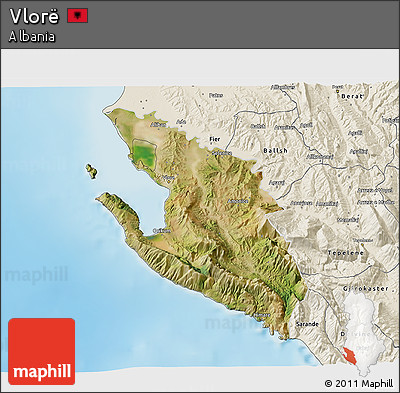 Satellite 3D Map of Vlorë, shaded relief outside