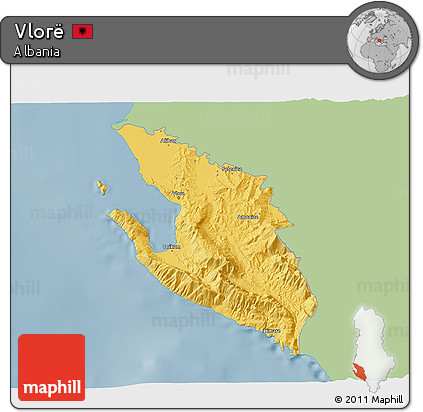 Savanna Style 3D Map of Vlorë, single color outside