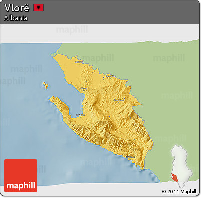 Savanna Style 3D Map of Vlorë, single color outside
