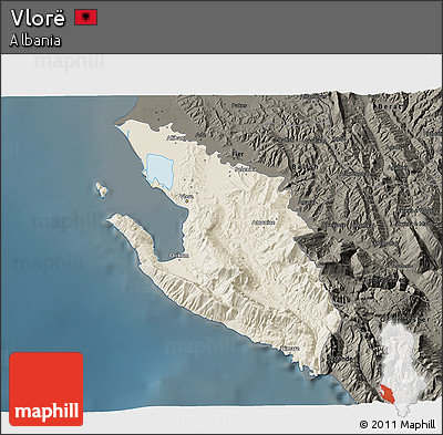 Shaded Relief 3D Map of Vlorë, darken