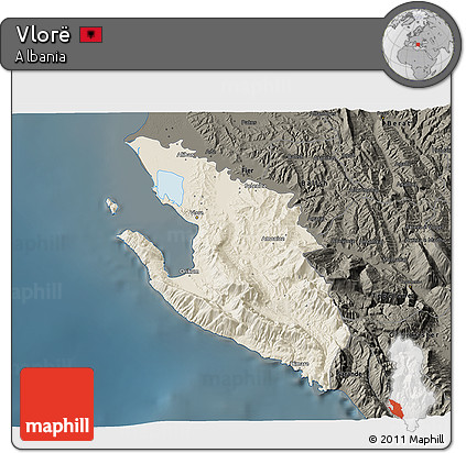 Shaded Relief 3D Map of Vlorë, darken