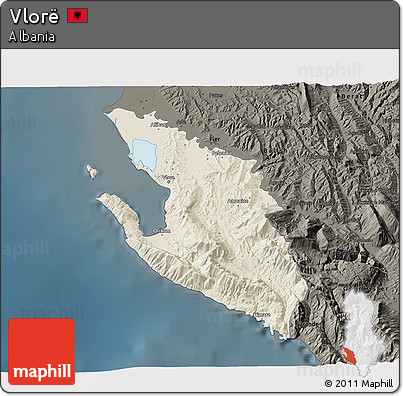 Shaded Relief 3D Map of Vlorë, darken