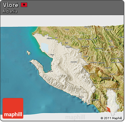 Shaded Relief 3D Map of Vlorë, satellite outside