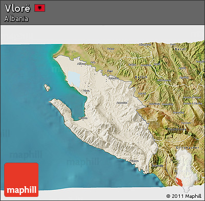 Shaded Relief 3D Map of Vlorë, satellite outside