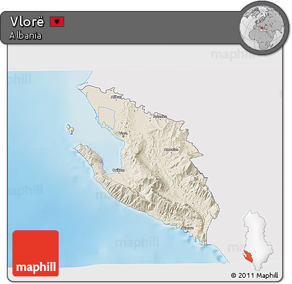 Shaded Relief 3D Map of Vlorë, single color outside