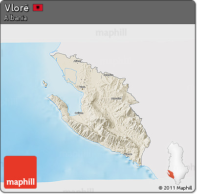 Shaded Relief 3D Map of Vlorë, single color outside