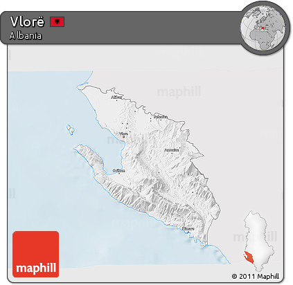 Silver Style 3D Map of Vlorë, single color outside