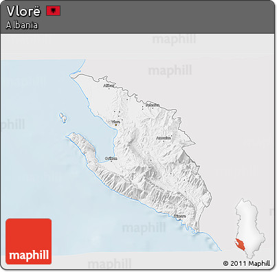 Silver Style 3D Map of Vlorë, single color outside