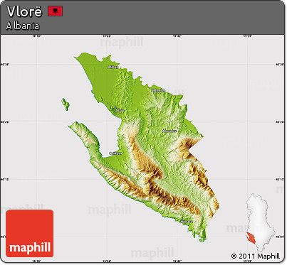 Physical Map of Vlorë, cropped outside