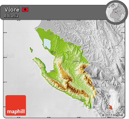 Physical Map of Vlorë, lighten, desaturated