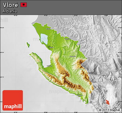 Physical Map of Vlorë, lighten, desaturated