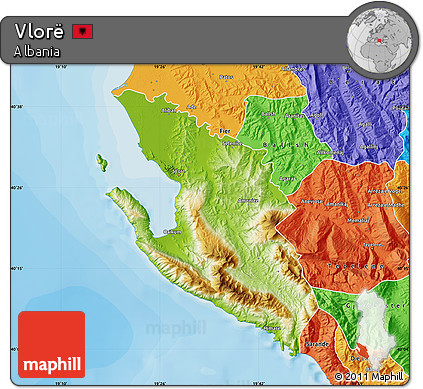 Physical Map of Vlorë, political outside