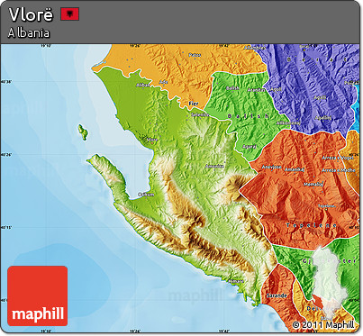 Physical Map of Vlorë, political outside