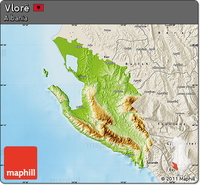 Physical Map of Vlorë, shaded relief outside