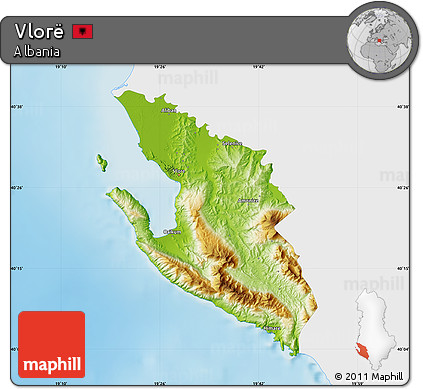 Physical Map of Vlorë, single color outside