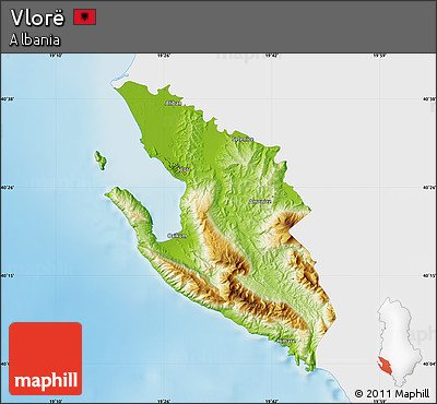 Physical Map of Vlorë, single color outside